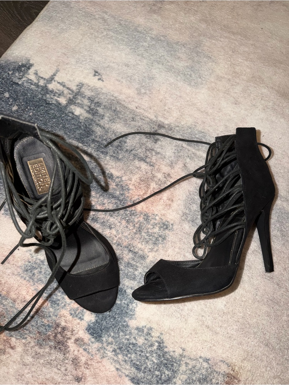 Black Lace-Up Peep Toe Heels -